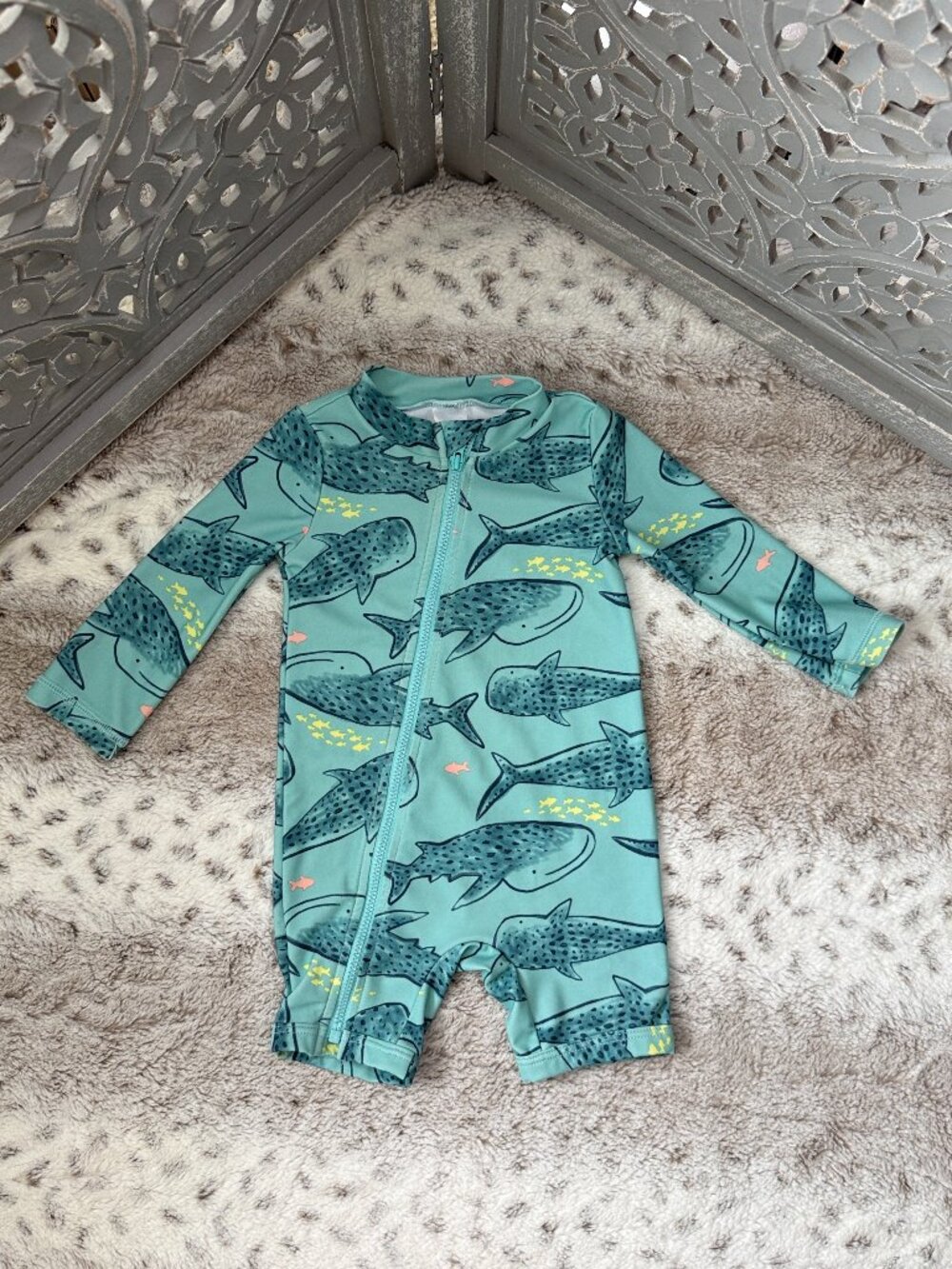 Carter's long sleeve rashguard swimsuit boys 9 months whale shark tropical beach